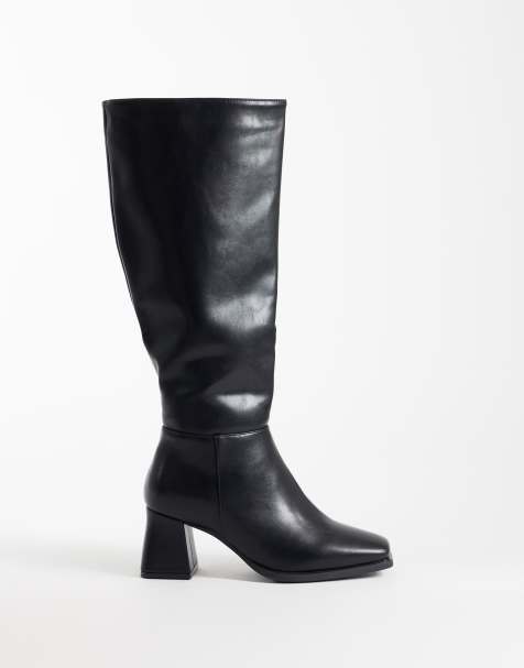 SEQWL Wide Fit Fisher block heel knee boots in black - view 1