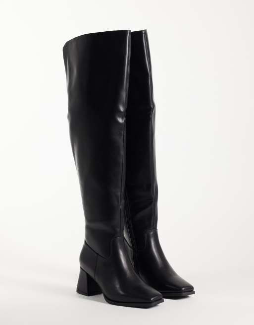 SEQWL Wide Fit Fisher block heel over the knee boots in black, 2 of 4