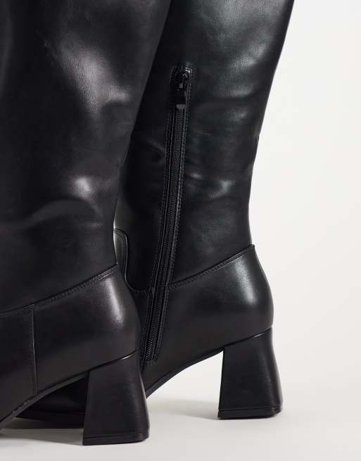 SEQWL Wide Fit Fisher block heel over the knee boots in black, 3 of 4