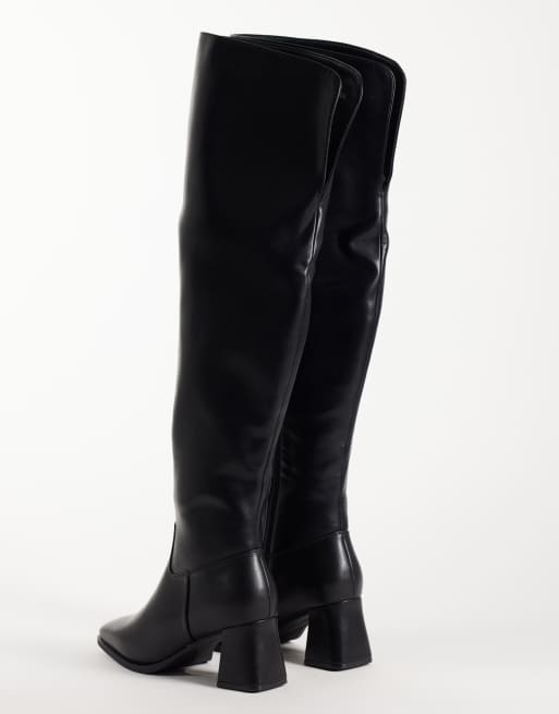 SEQWL Wide Fit Fisher block heel over the knee boots in black, 4 of 4