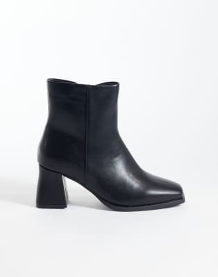 Seqwl Wide Fit Fisher Block Heeled Mid Ankle Boots In Black