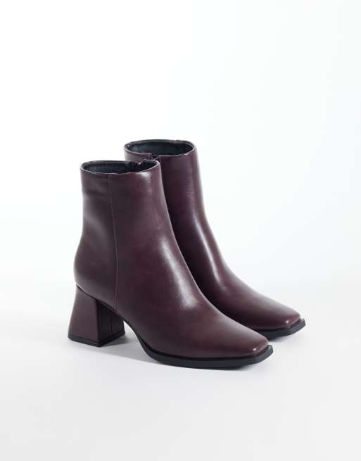 SEQWL Wide Fit Fisher block heeled mid ankle boots in burgundy, 2 of 4