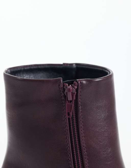 SEQWL Wide Fit Fisher block heeled mid ankle boots in burgundy, 3 of 4