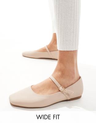 SEQWL Wide Fit - Flache Ballerinas in Beige mit Schnallen-Riemen-Bunt