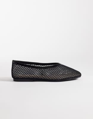 SEQWL Wide Fit - Flache Ballerinas mit gewebtem Mesh in Schwarz