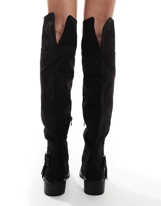 Thorne Schwarze Flache Overknee Stiefel Wide Fit Flache Overknees