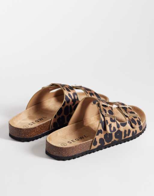 SEQWL Wide Fit - Flade sandaler med leopardprint og to spænder, 3 af 4