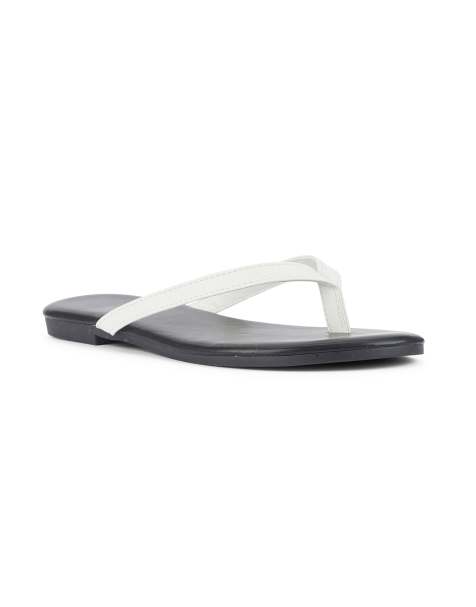 SEQWL Wide Fit Flip-flops minimalist flat thong sandals leather look finish in black / white - view 1