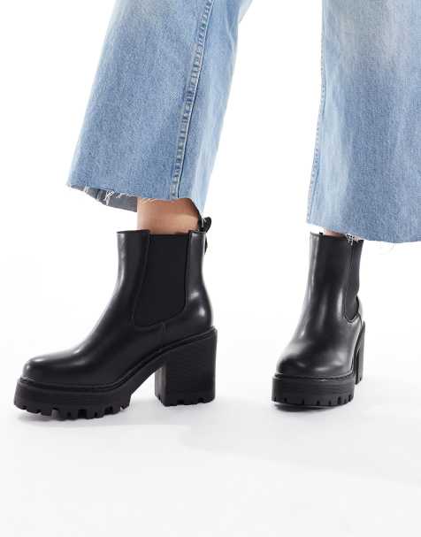SEQWL Wide Fit Fuzzy chunky chelsea boots in black - view 1
