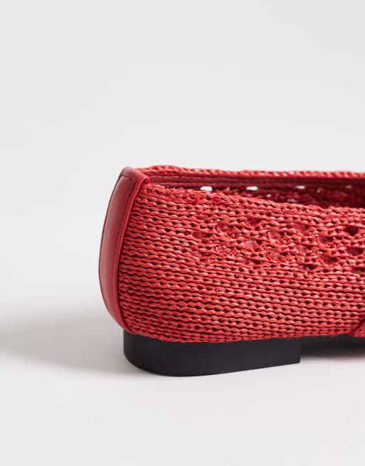 SEQWL Wide Fit – Gewebte Ballerinas in Rot mit Schnallendetail, weite Passform, 4 von 4