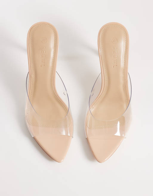 SEQWL wide fit heeled sandals in clear, 3 of 4
