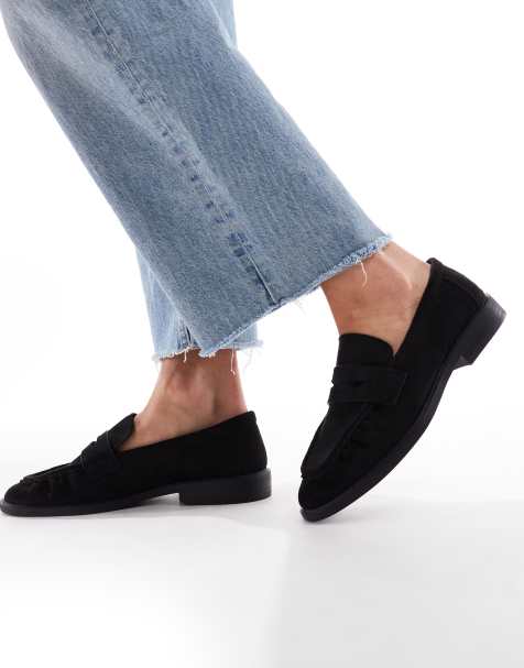 SEQWL Wide Fit Hershe ruched loafers in suedette black - view 1