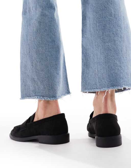 SEQWL Wide Fit Hershe ruched loafers in suedette black