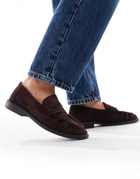 SEQWL Wide Fit Hershe ruched loafers in suedette chocolate - view 1