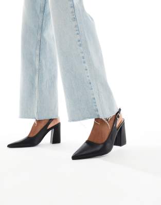 SEQWL Wide Fit - Hogan - Fersenriemen-Schuhe aus Wildlederimitat in Schwarz mit Blockabsatz, weite Passform