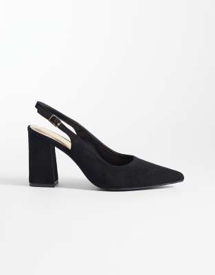 Seqwl Wide Fit Hogan Sling Back Block Heeled Sandals In Black