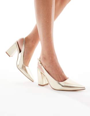 SEQWL Wide Fit SEQWL Wide Fit Hogan sling back block heeled sandals in gold