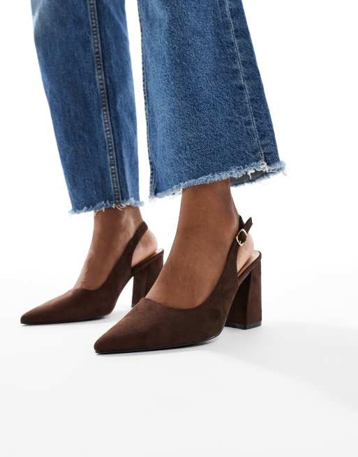 SEQWL Wide Fit Hogan sling back block heeled shoe in suedette black