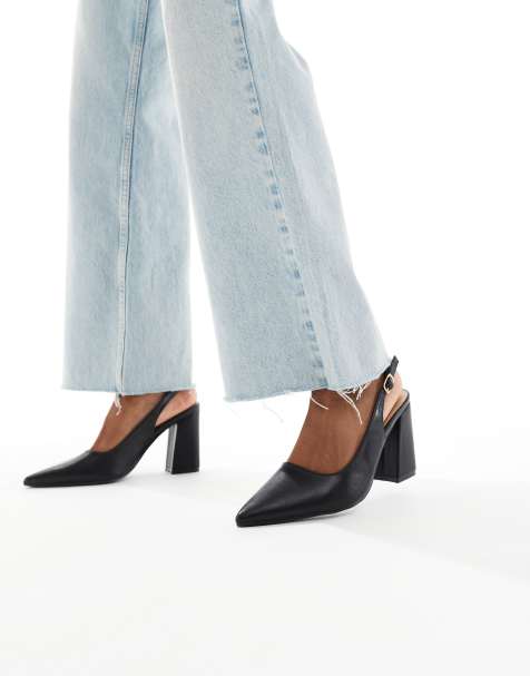 SEQWL Wide Fit Hogan sling back block heeled shoe in suedette black - view 1