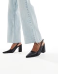 [SEQWL Wide Fit] SEQWL Wide Fit Hogan sling back block heeled shoes in suedette chocolate-Black 37 Black micro