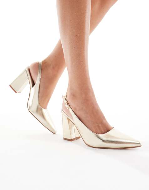 SEQWL Wide Fit Hogan slingback block heel sandals in gold - view 1
