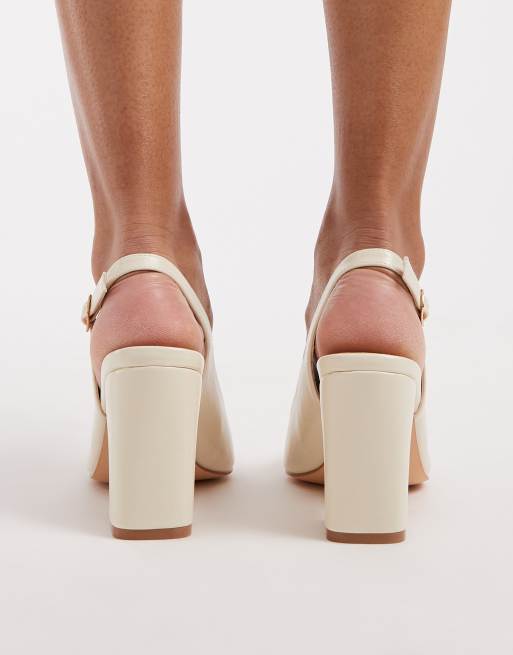 SEQWL Wide Fit Hogan slingback block heeled shoes in cream, 3 of 4