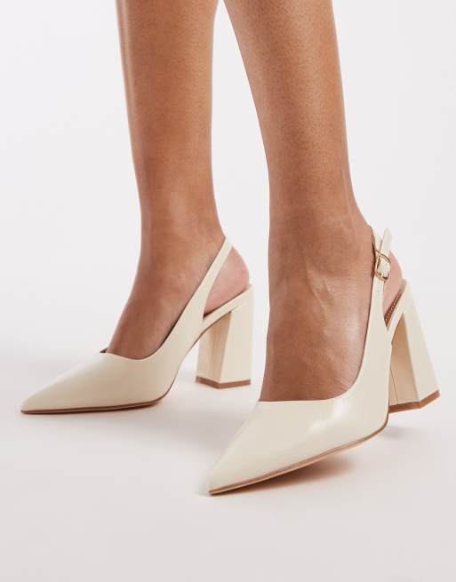 SEQWL Wide Fit Hogan slingback block heeled shoes in cream, 4 of 4
