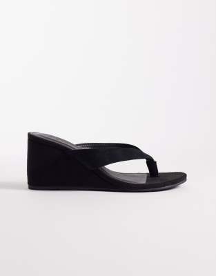 Seqwl Wide Fit Ines Flip Flop Wedge Sandals In Black
