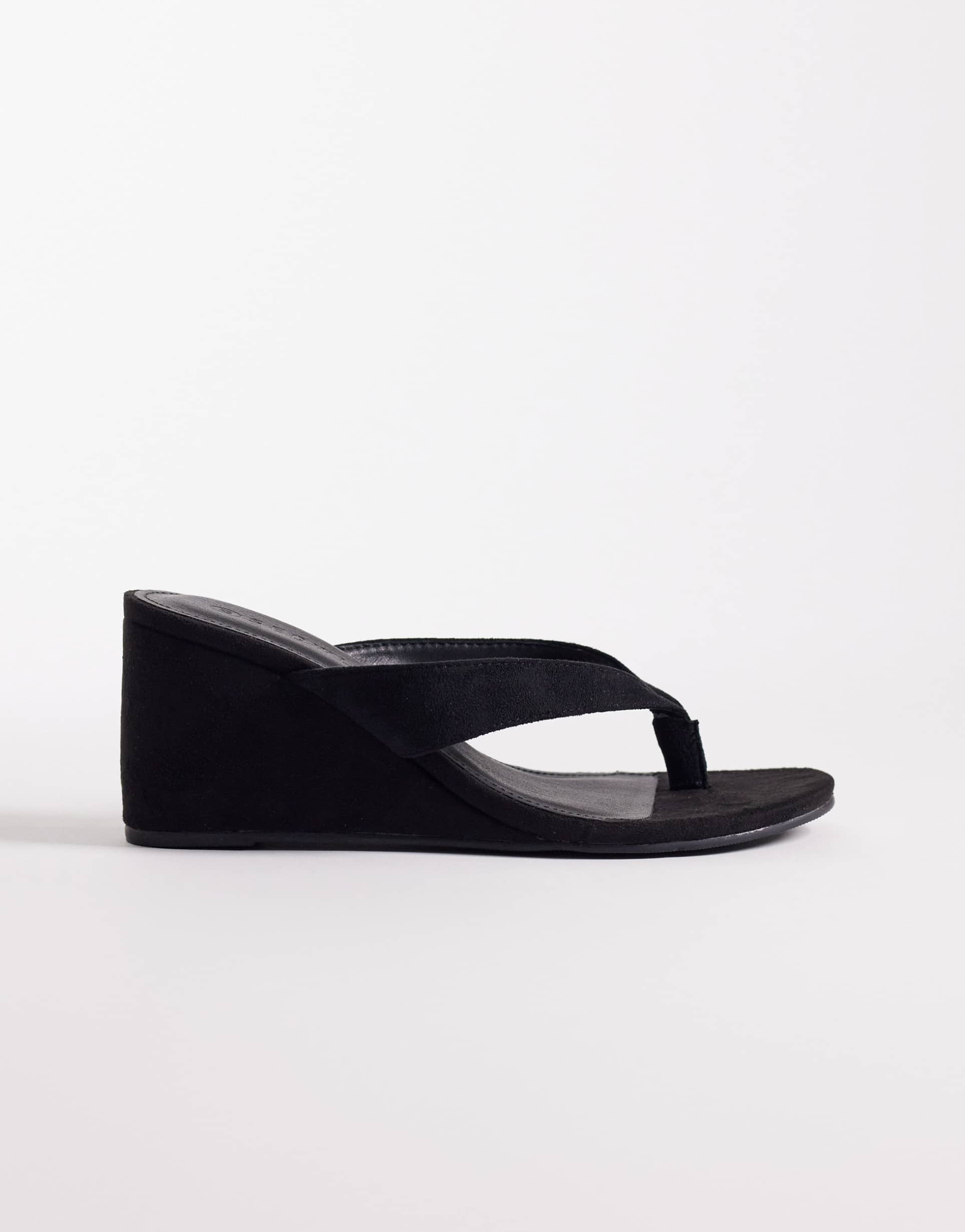 seqwl wide fit ines flip flop wedge sandals in black microsuede