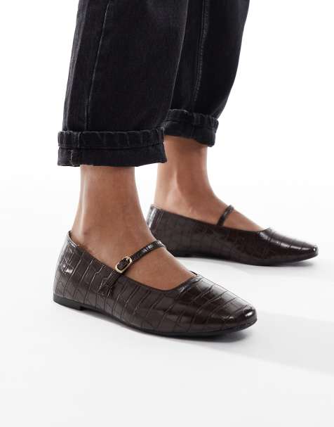 SEQWL Wide Fit Iris ballet flats in croc brown - view 1