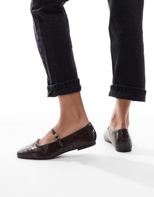SEQWL Wide Fit Iris ballet flats in croc brown