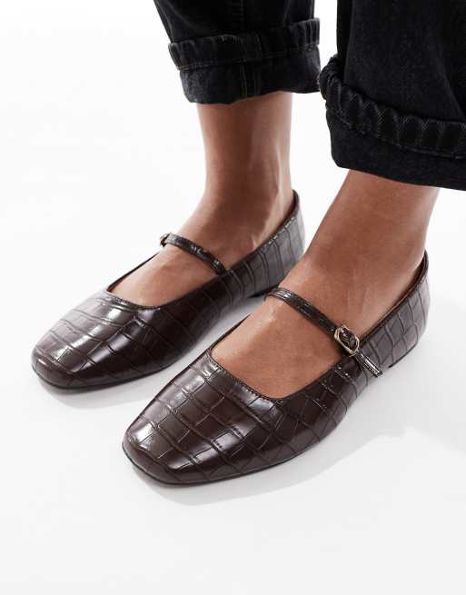 SEQWL Wide Fit Iris ballet flats in croc brown