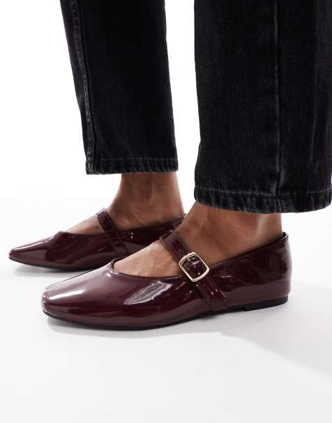 SEQWL Wide Fit Iris high vamp ballet flats in burgundy - view 1