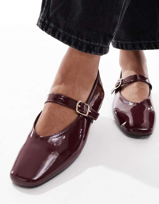 SEQWL Wide Fit Iris high vamp ballet flats in burgundy