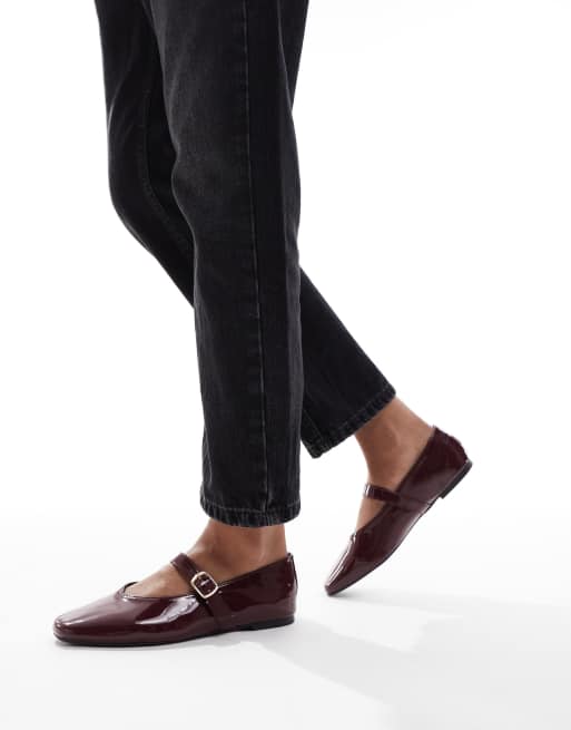 SEQWL Wide Fit Iris high vamp ballet flats in burgundy