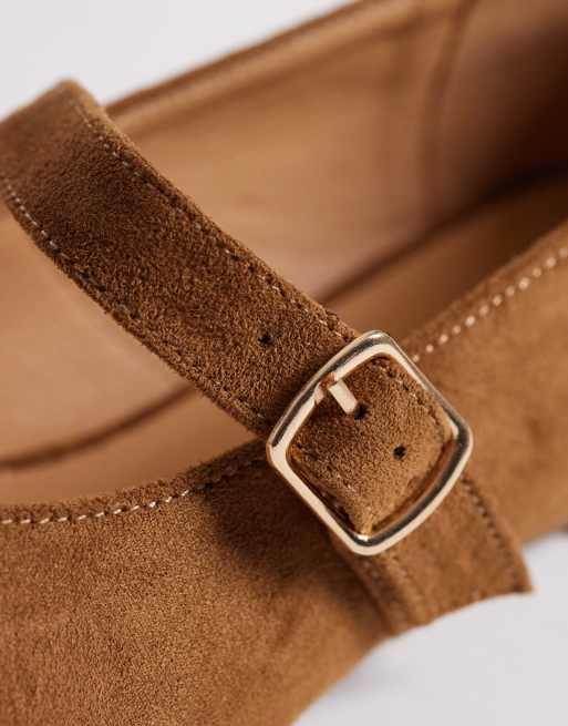 SEQWL wide fit Iris high vamp ballet flats with buckle detail in tan, 2 of 4