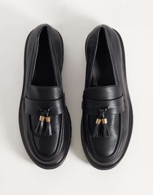 SEQWL Wide Fit Jeep chunky tassel loafers in black, 2 of 4