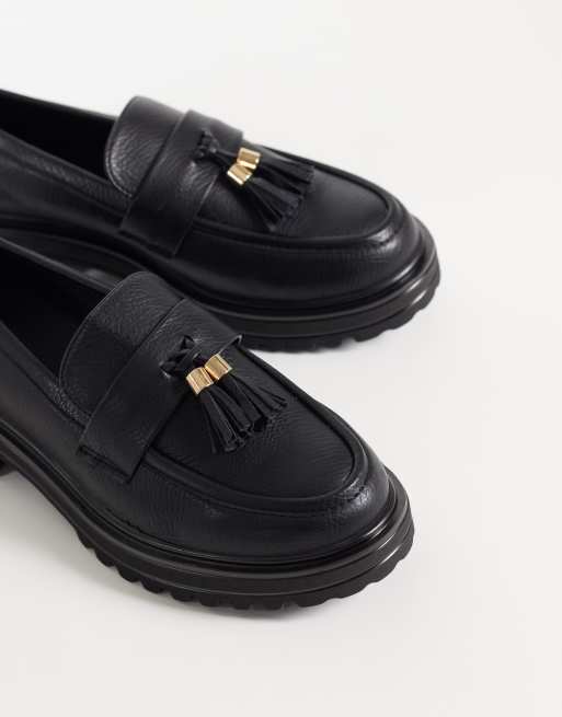 SEQWL Wide Fit Jeep chunky tassel loafers in black, 3 of 4