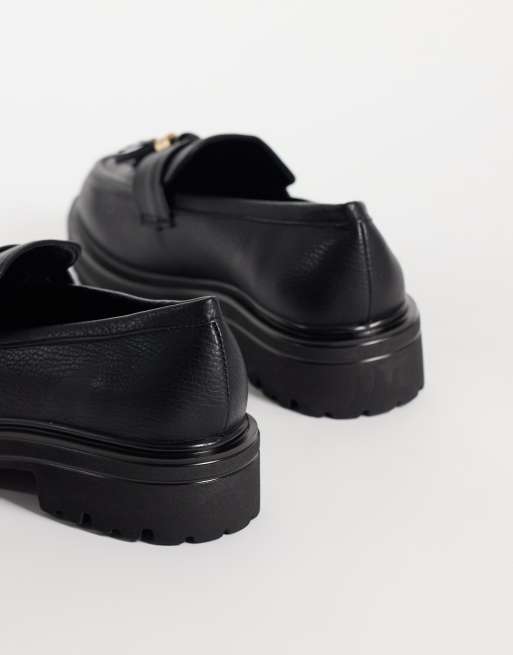 SEQWL Wide Fit Jeep chunky tassel loafers in black, 4 of 4