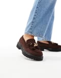 [SEQWL Wide Fit] SEQWL Wide Fit Jeep chunky tassel loafers in suedette chocolate-Neutral 39 Chocolate