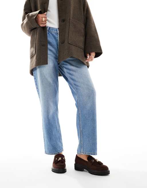 SEQWL Wide Fit Jeep chunky tassel loafers in suedette chocolate