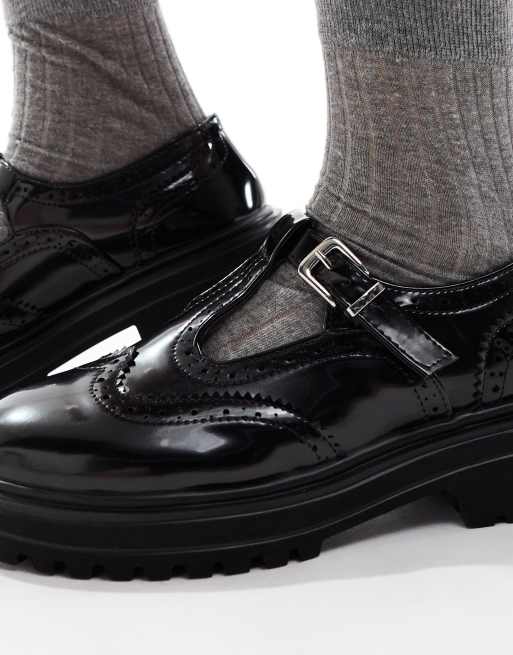 SEQWL Wide Fit Jeep Mary Jane with brogue detail in black, 3 of 4