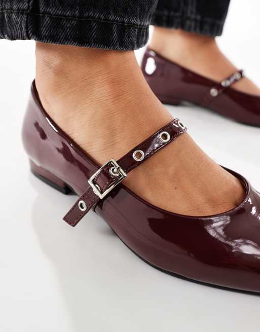 SEQWL Wide Fit - Jordan - Ballerine a punta bordeaux verniciate a pianta larga, 2 di 4
