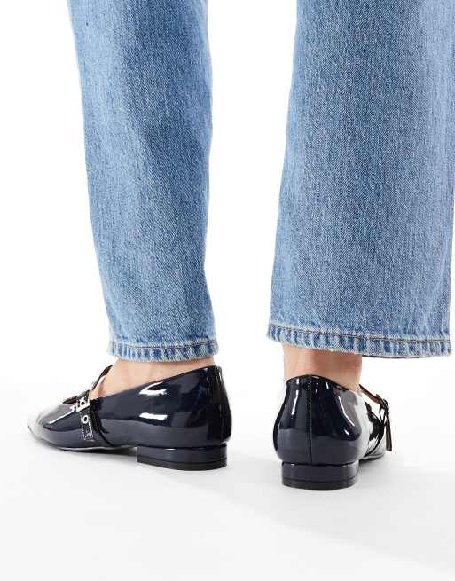 SEQWL Wide Fit – Jordan – Marinblå, platta, lackade ballerinaskor med spetsig tå och bred passform, 4 av 4