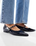 [SEQWL Wide Fit] SEQWL Wide Fit Jordan pointed toe ballet flats in patent navy-Blue 40 Navy box