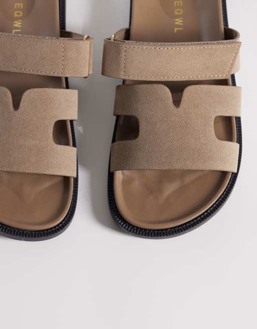 SEQWL Wide Fit - Kidman - Gråbrune sandaler med stropper i imiteret nubuck-læder, 3 af 4
