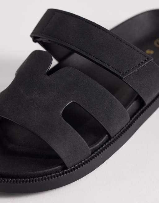 SEQWL Wide Fit Kidman sandals with straps in faux nubuck black - BLACK, 2 of 4