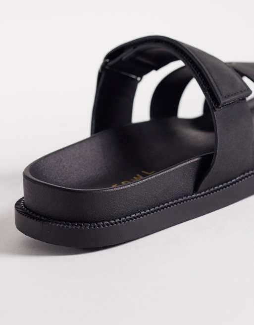 SEQWL Wide Fit Kidman sandals with straps in faux nubuck black - BLACK, 3 of 4