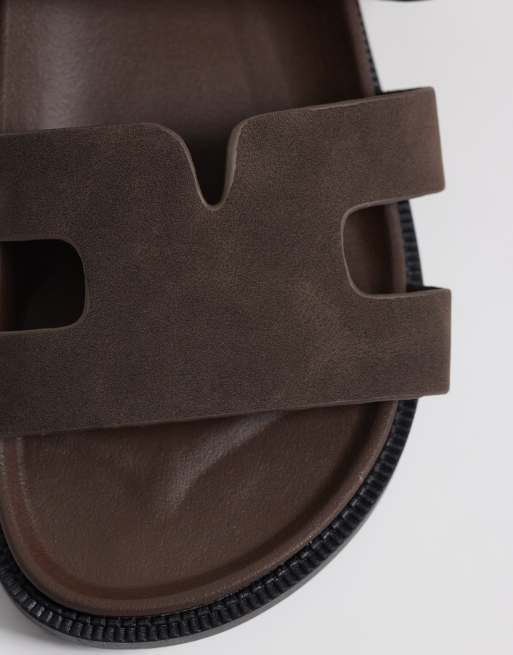 SEQWL Wide Fit Kidman sandals with straps in faux nubuck brown, 4 of 4