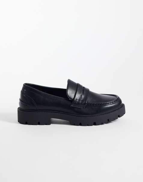 SEQWL Wide Fit Kinder chunky loafers in black - view 1